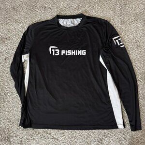 13 Fishing Shirt Mens Small Black Long Sleeve Performance Fishing Tee UPF Sun